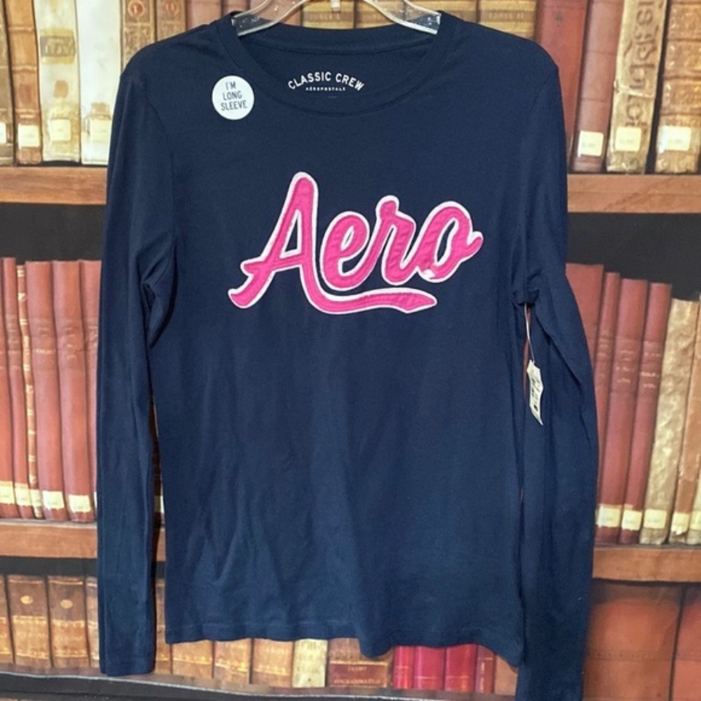NWT Aeropostale Aero Logo Long Sleeve Tee Navy Pink Size L